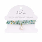 Kiki Emerald Song crystal jewellery wrap bracelet and necklace with pearl and crystal beads.