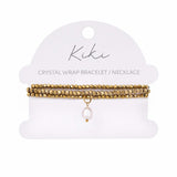 Kiki Golden Mirage crystal jewellery wrap bracelet and necklace with pearl and crystal beads.