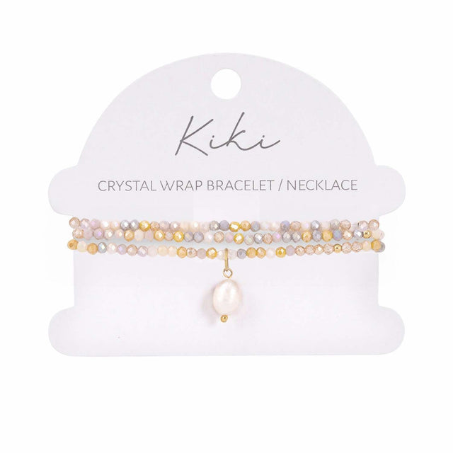 Kiki Marigold Charm crystal jewellery wrap bracelet and necklace with pearl and crystal beads.