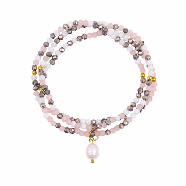 Pink Aurora crystal jewellery wrap bracelet as part of the Kiki Collection.
