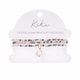Kiki Pink Aurora crystal jewellery wrap bracelet and necklace with pearl and crystal beads.