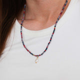 Purple Haze crystal jewellery wrap worn as layered necklace.