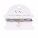 Kiki Silver Mist crystal jewellery wrap bracelet and necklace with pearl and crystal beads.