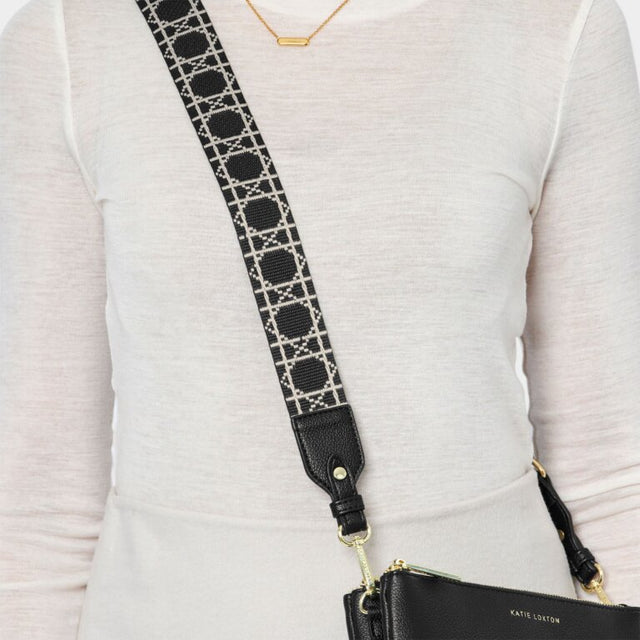 Katie Loxton Canvas Bag Strap - Black Geometric