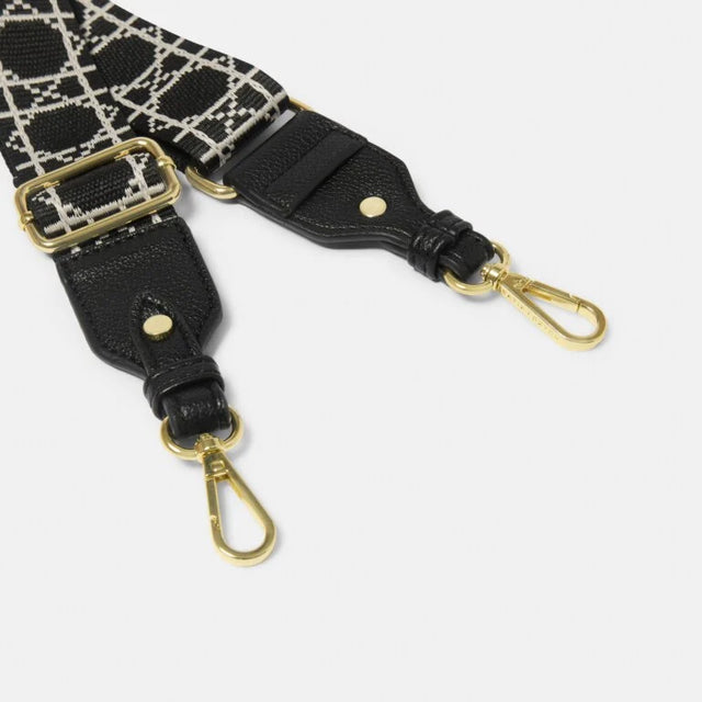 Katie Loxton Canvas Bag Strap - Black Geometric