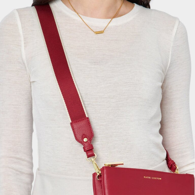 Katie Loxton Canvas Bag Strap - Garnet Red Stripe