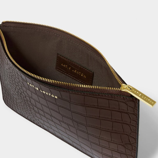 Katie Loxton Marni Croc Wristlet Pouch - Chocolate