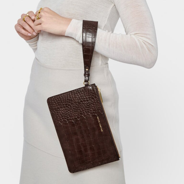 Katie Loxton Marni Croc Wristlet Pouch - Chocolate