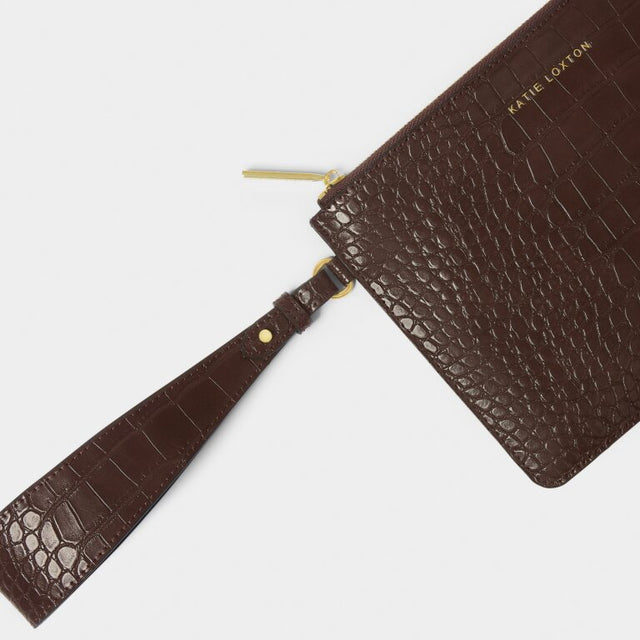 Katie Loxton Marni Croc Wristlet Pouch - Chocolate