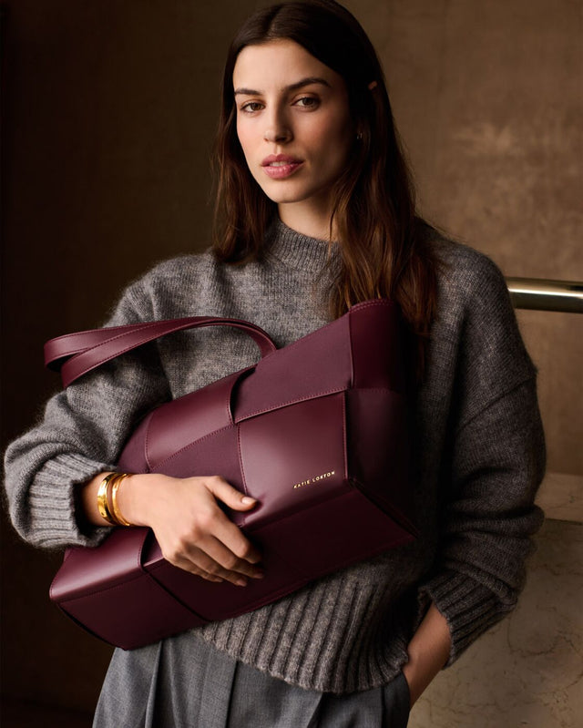 Katie Loxton Taya Hand Woven Suedette Tote Bag - Cherry