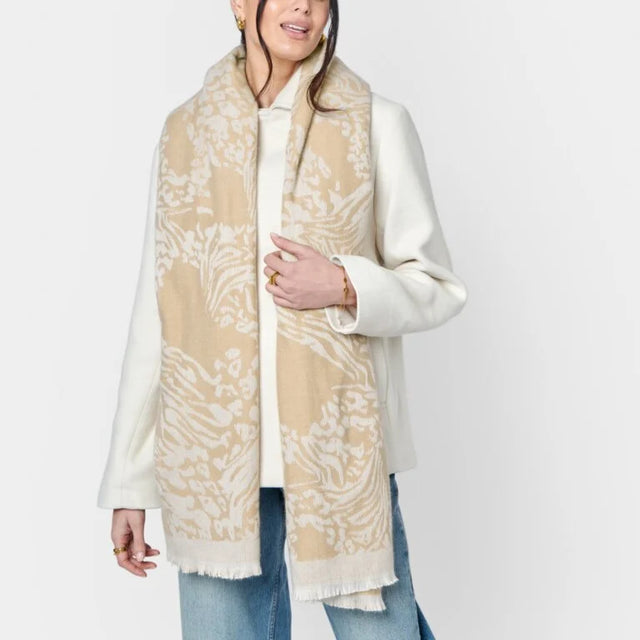 Katie Loxton Animal Printed Blanket Scarf - Tan & Off White