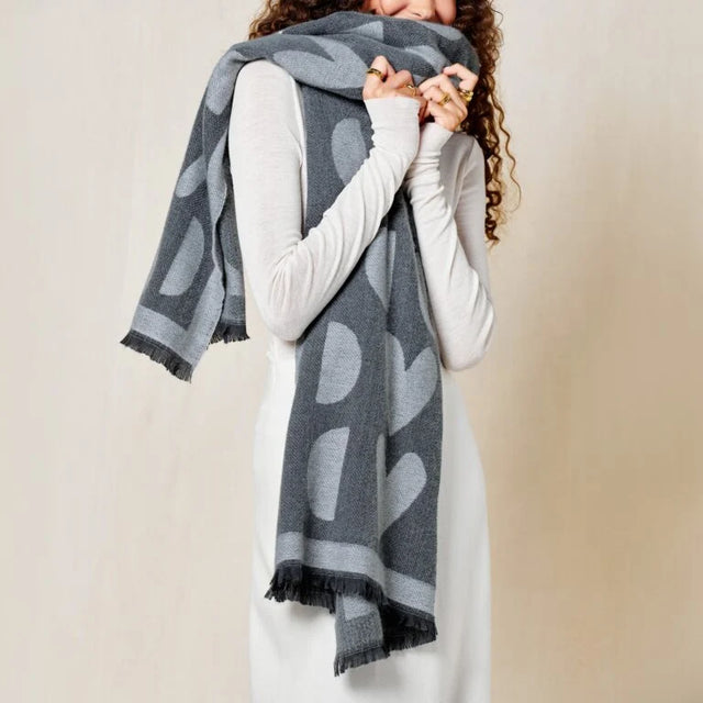 Katie Loxton Heart Blanket Scarf - Charcoal & White