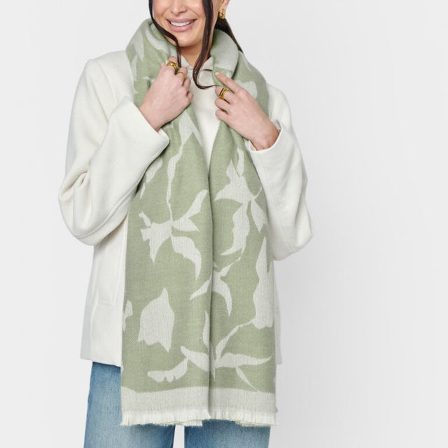 Katie Loxton Floral Blanket Scarf - Sage & Off White