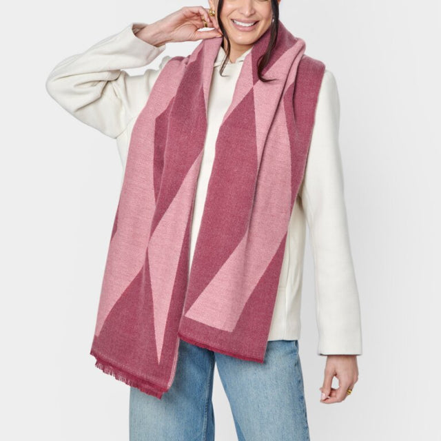 Katie Loxton Diamond Blanket Scarf - Pink & Garnet Red