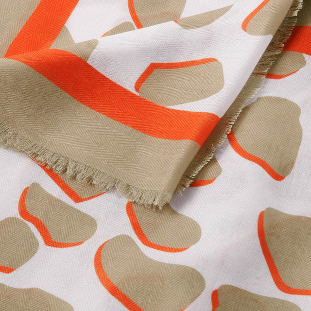 Katie Loxton Printed Scarf - Dalmatian (Ecru/Orange/Light Taupe)