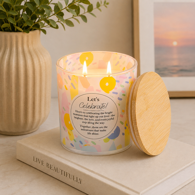 Splosh Meaningful Melts Let’s Celebrate scented candle with uplifting message