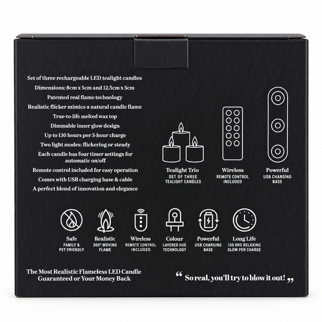 Cello Living Flame mixed votive candle packaging details