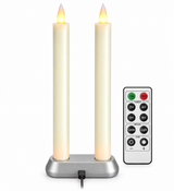 Cello Living Flame LED taper candles on charging base with remote control