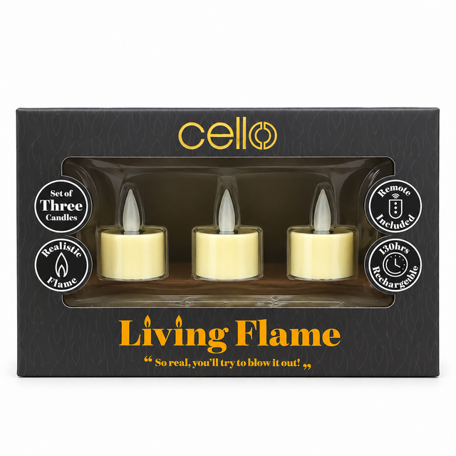 Cello Living Flame LED Tealight Set of 3 packaging