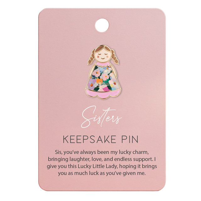 Lucky Little Ladies Sisters enamel pin badge keepsake gift with floral enamel design.