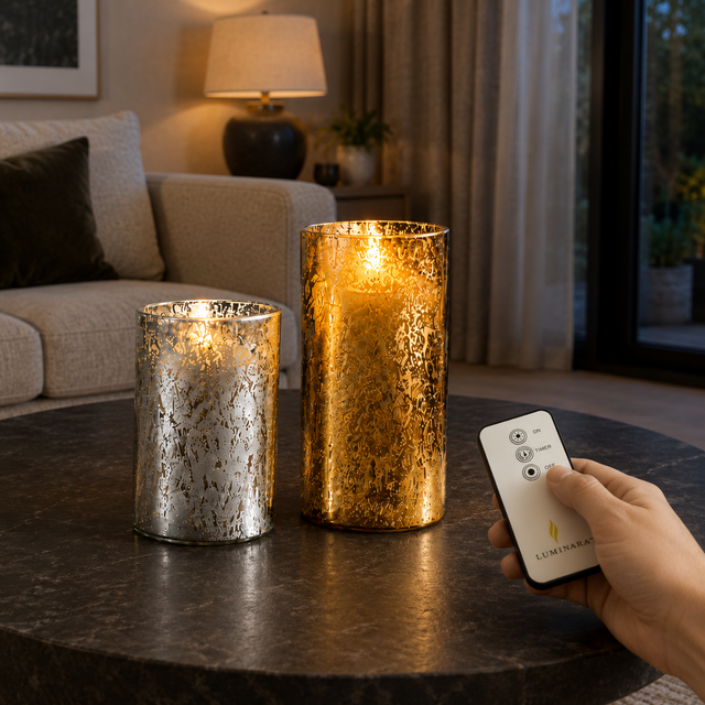 Luminara Indoor Gold & Silver Mercury Candle Duo – product view 1
