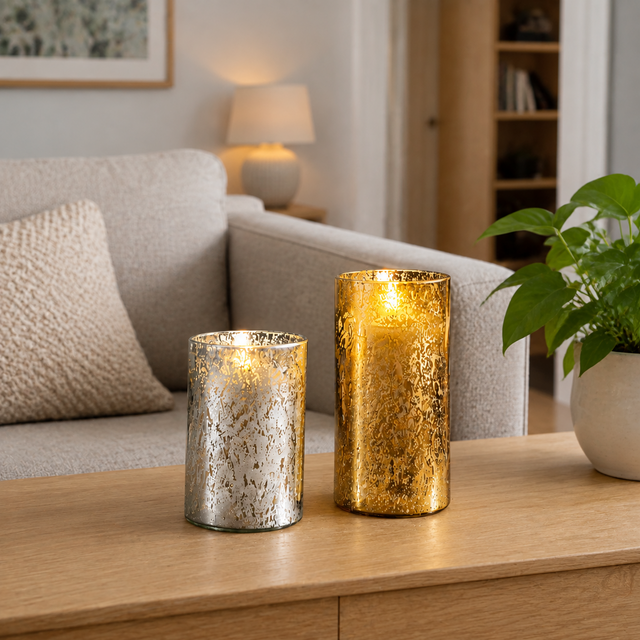 Luminara Indoor Gold & Silver Mercury Candle Duo – product view 2