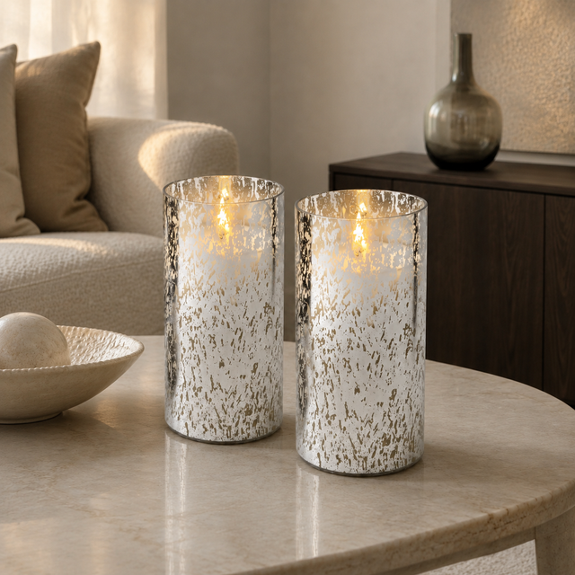 Luminara Indoor Silver Mercury Candle Duo – product view 1