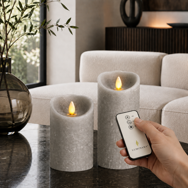 Luminara Indoor Vintage Grey Candle Duo – product view 1