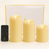 Luminara ivory flameless LED pillar candles with remote, set of three