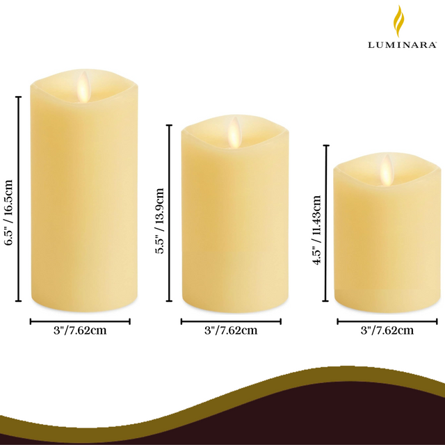 Luminara ivory pillar candle size guide for the set of three