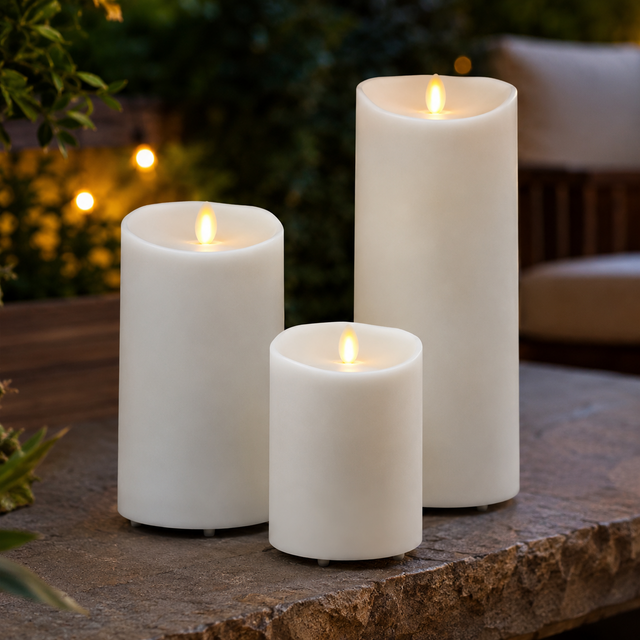 Luminara Outdoor Ivory Candle Trio - lifestyle image