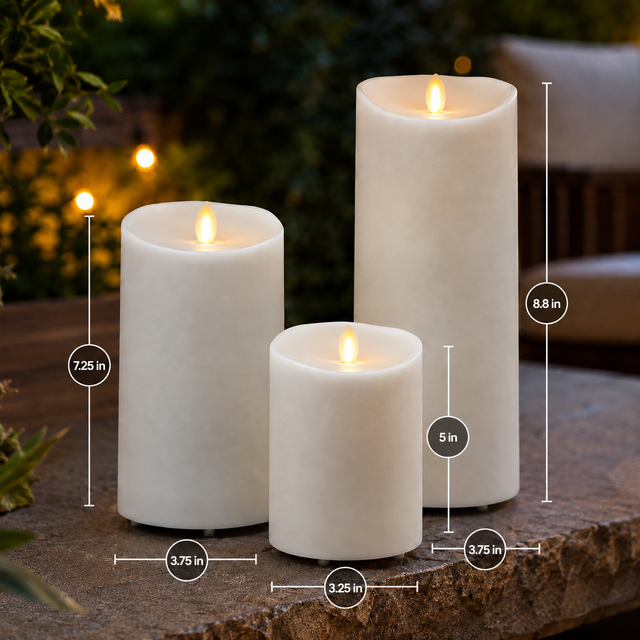 Luminara Outdoor Ivory Candle Trio - dimensions