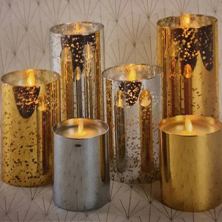Luminara Indoor 3.0" x 5.0" Candle in Gold Mercury Glass