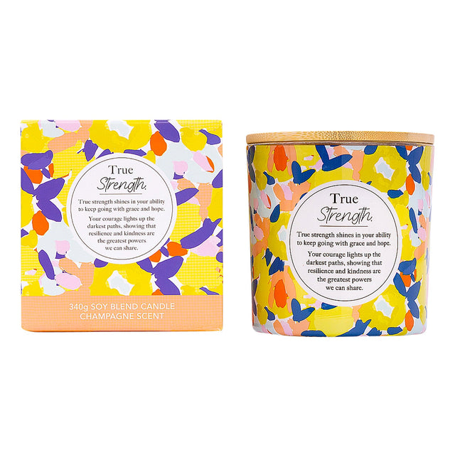 Meaningful Strength scented candle gift with dual wicks and wooden lid