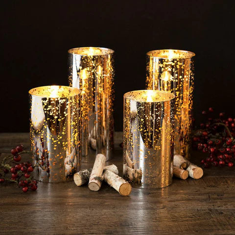 Luminara Indoor 3.0" x 5.0" Candle in Gold Mercury Glass