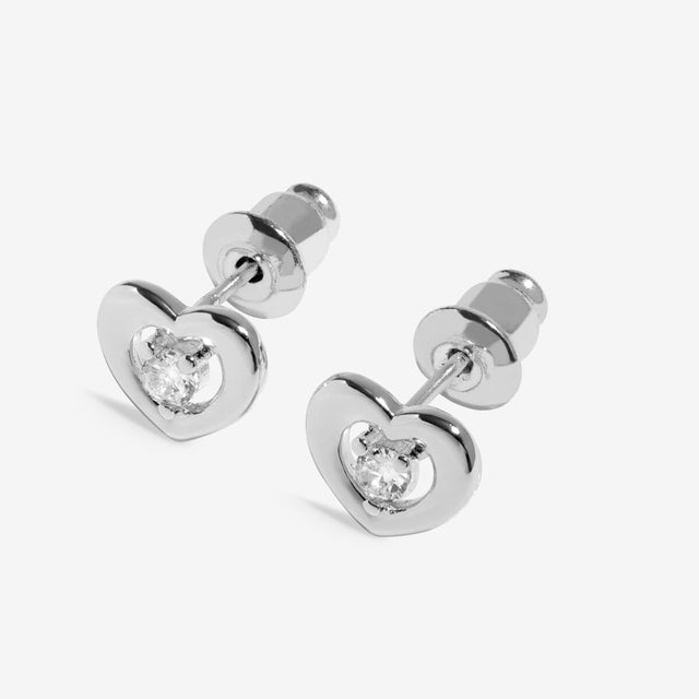 Back view of silver heart mum jewellery stud earrings