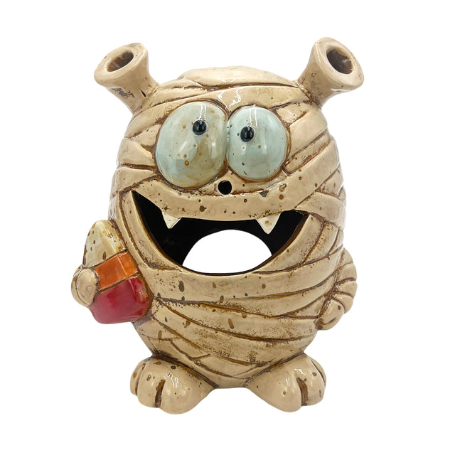 Mummy grin tealight holder halloween home decor spooky candle