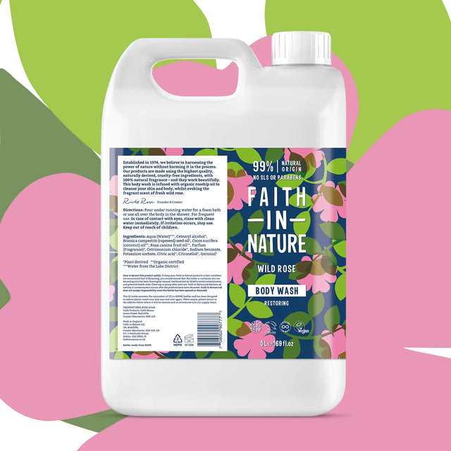 Natural wild rose body wash refill for everyday skin cleansing