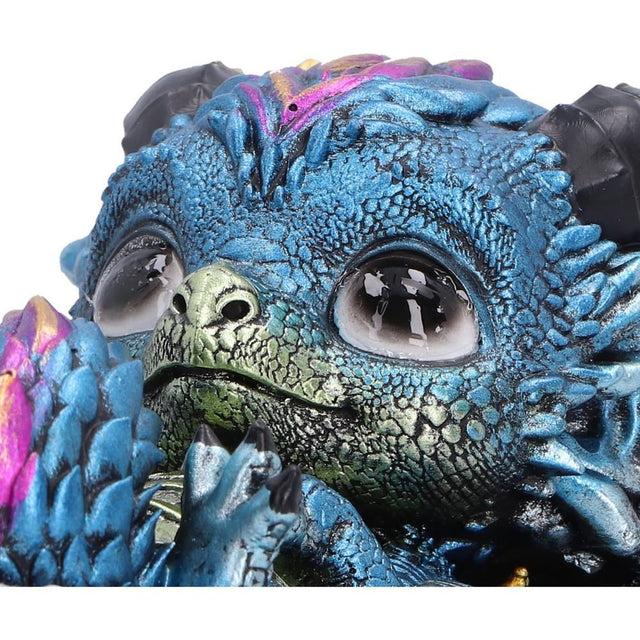 Nemesis Now Dragon Cradle Blue Dragon Egg Figurine — close-up of the dragon face