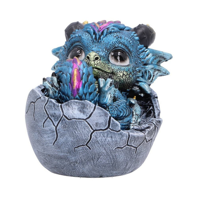 Nemesis Now Dragon Cradle Blue Dragon Egg Figurine — opposite side view of the blue dragon
