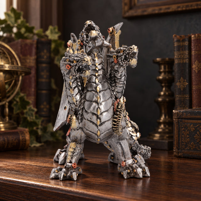 Nemesis Now Cogwork Trinity Steampunk Dragon Figurine (Small) — 15.4cm displayed in a dark gothic setting