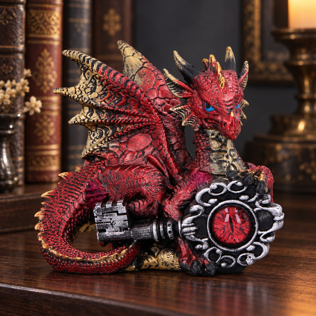 Nemesis Now Keeper of the Key Red Dragon Figurine — 9cm displayed in a dark gothic setting
