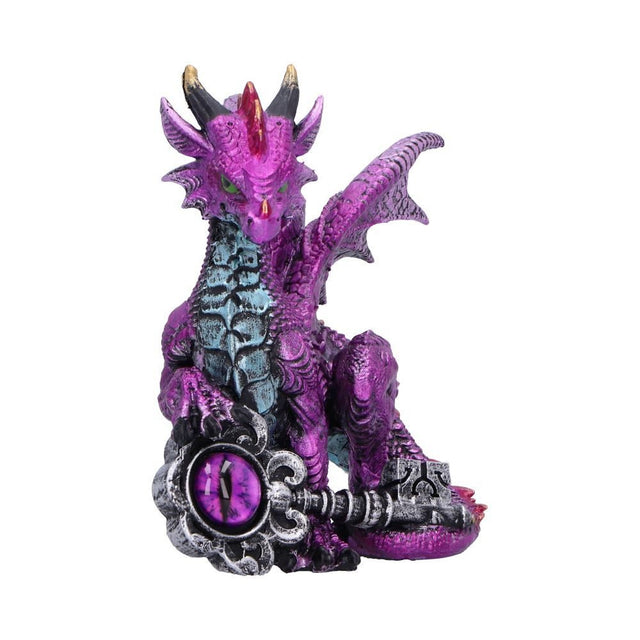 Nemesis Now Keeper of the Key Purple Dragon Figurine — front view showing the key