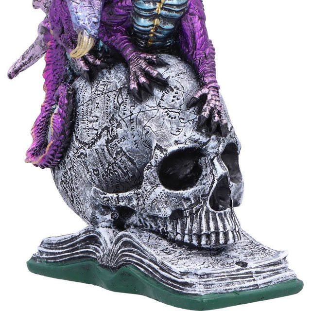 Nemesis Now Titans Reign Purple Dragon Figurine — close-up of the skull and spellbook