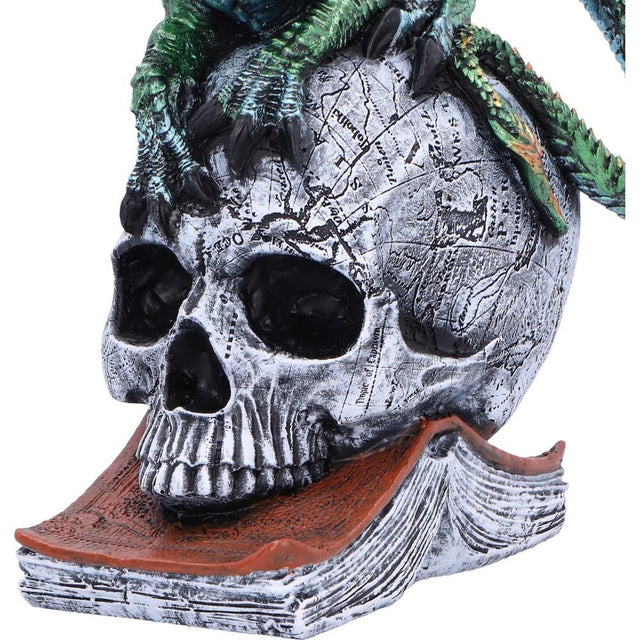 Nemesis Now Ignisars Rule Green Dragon Figurine — close-up of the metallic skull