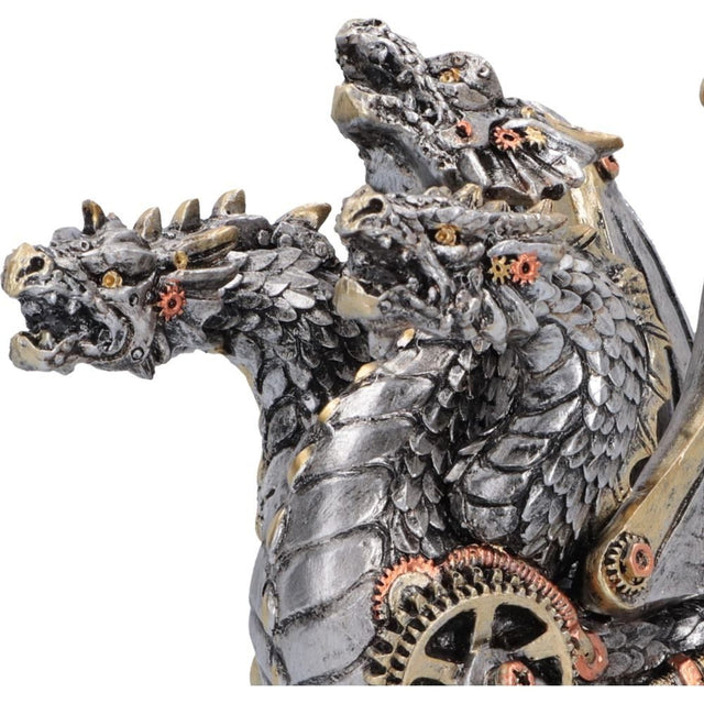 Nemesis Now Cogwork Trinity Steampunk Dragon Figurine (Small) — close-up of the three dragon heads
