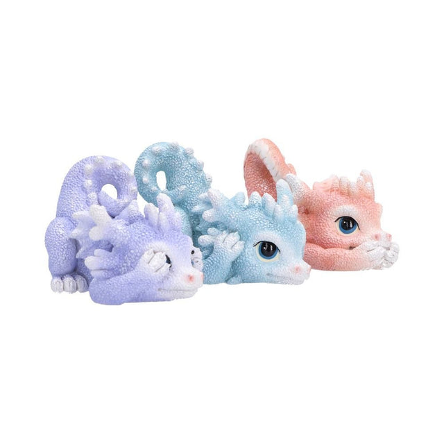Nemesis Now Three Wise Coralscale Dragonlings Set — front view of all three dragonlings