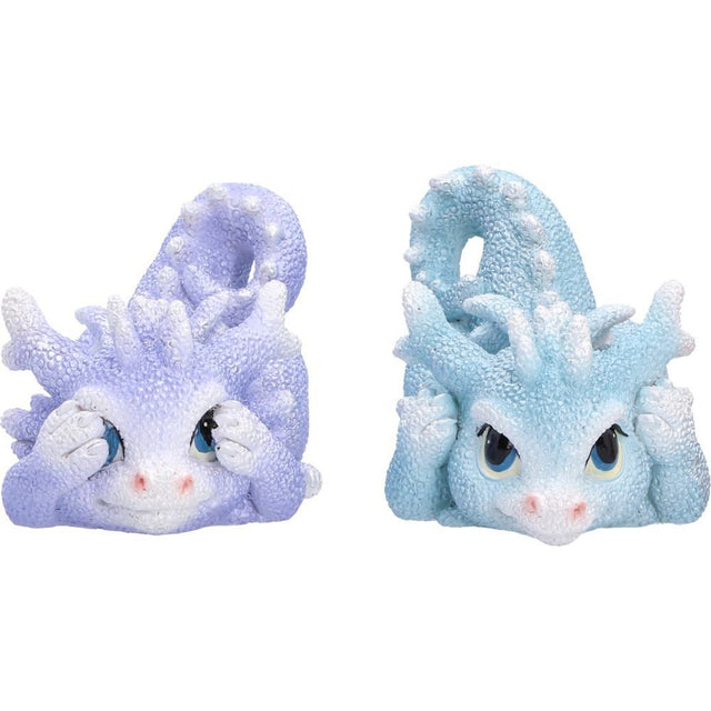 Nemesis Now Three Wise Coralscale Dragonlings Set — close-up of the purple and blue dragonlings