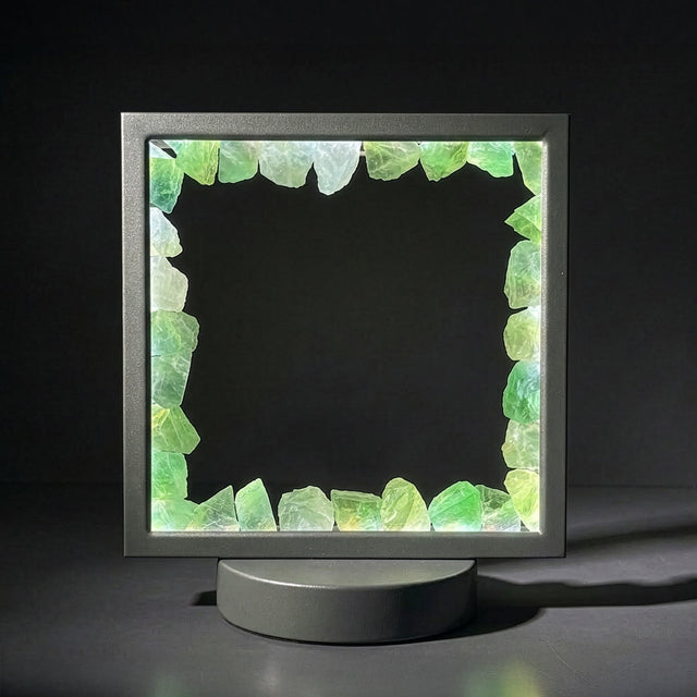 Gleneagles - (Grey Frame) Square Earth LED Lamp - Green Fluorite