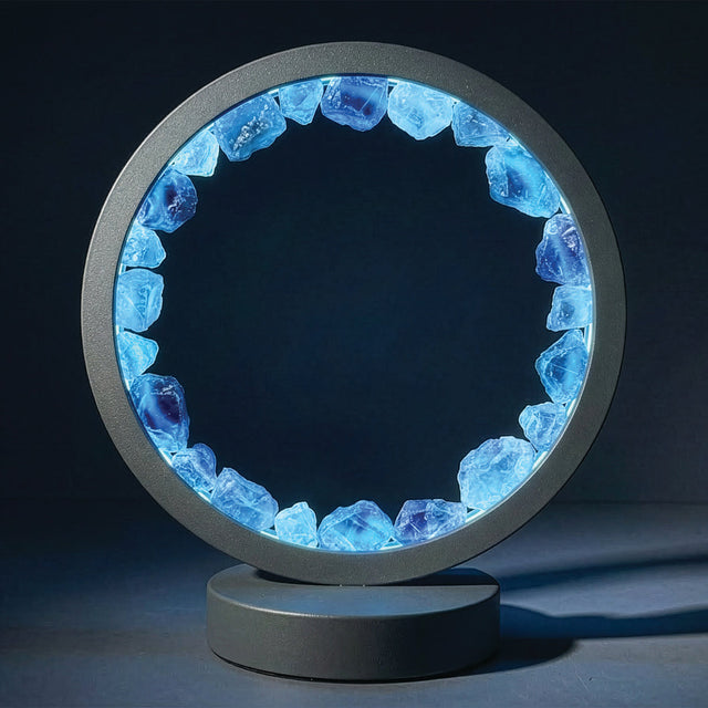 Gleneagles - (Grey Frame) Circle Earth LED Lamp - Blue Fluorite